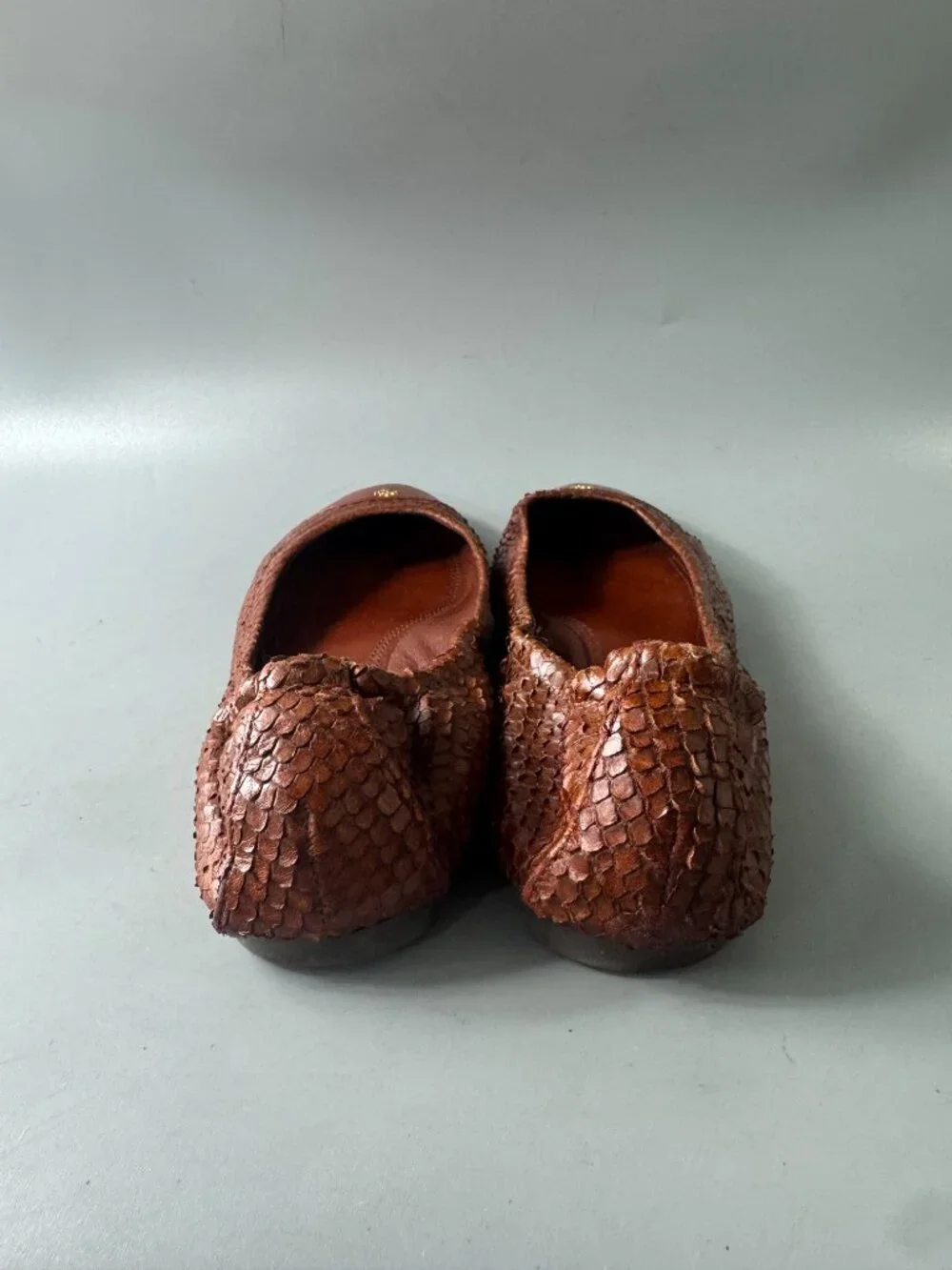 Tory Burch YORK Burgundy Leather Snake Pattern Flats - Size 9 1/2
